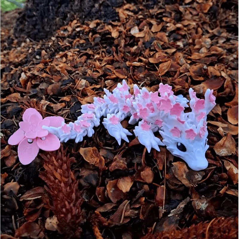 Vibrant 3D Printed Cherry Blossom Dragon Statue Colorful Fantasy Figurine Decor 2