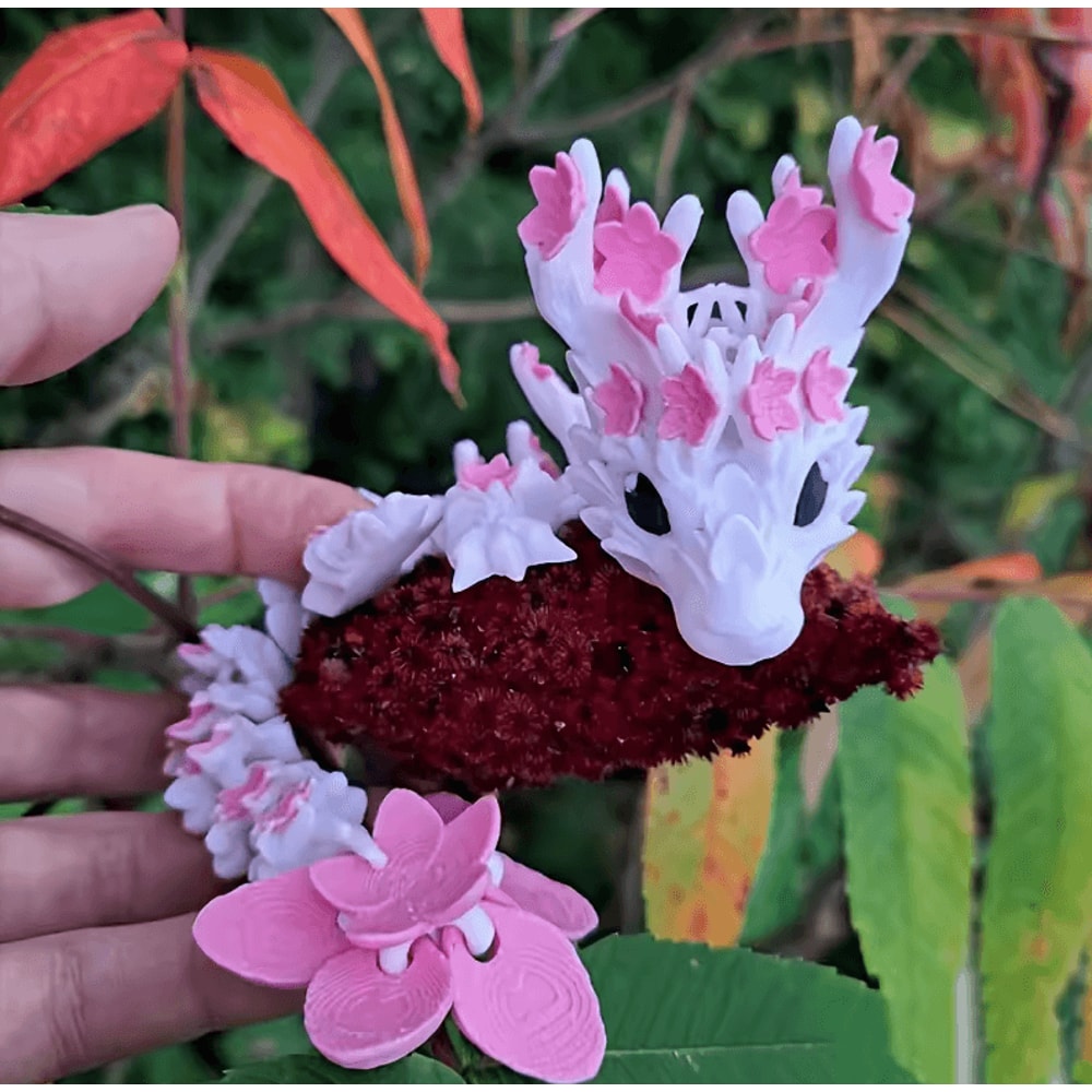 Vibrant 3D Printed Cherry Blossom Dragon Statue Colorful Fantasy Figurine Decor 4