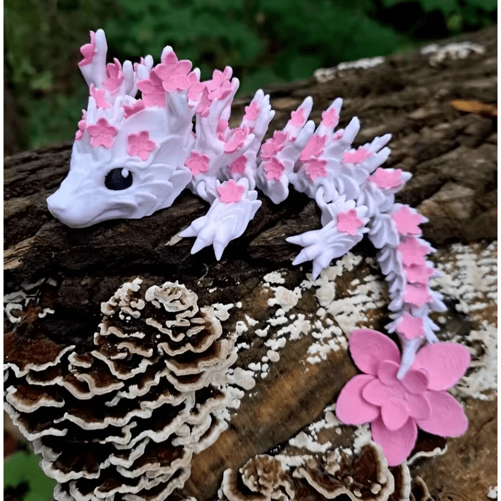 Vibrant 3D Printed Cherry Blossom Dragon Statue Colorful Fantasy Figurine Decor 5