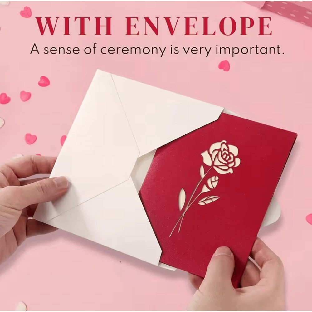 Elegant 3D PopUp Rose Birthday Card With Envelope Perfect For Special Occasions 3