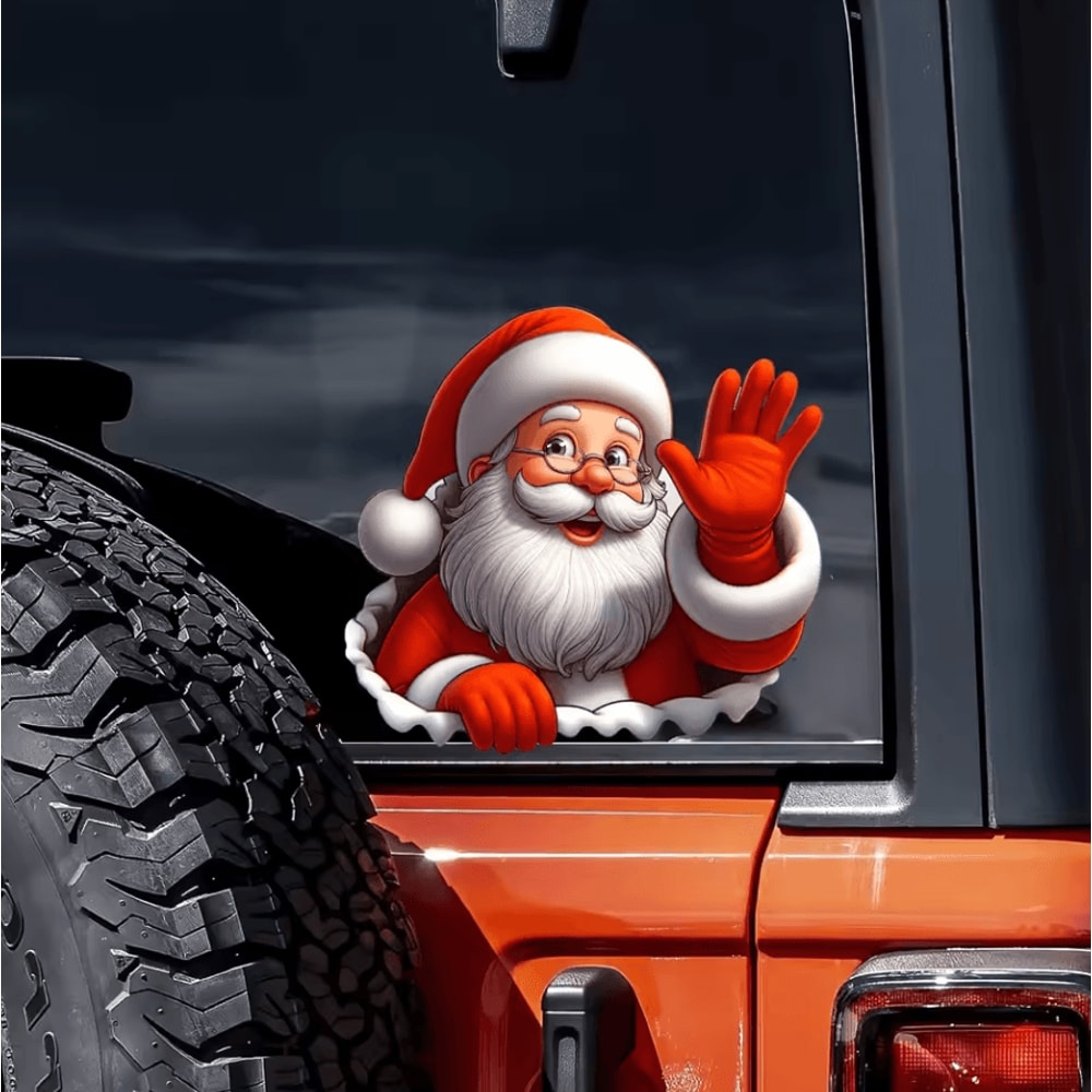 Santa Claus Waving Sticker Christmas Decorative Adhesive Decal For Cars Windows 2