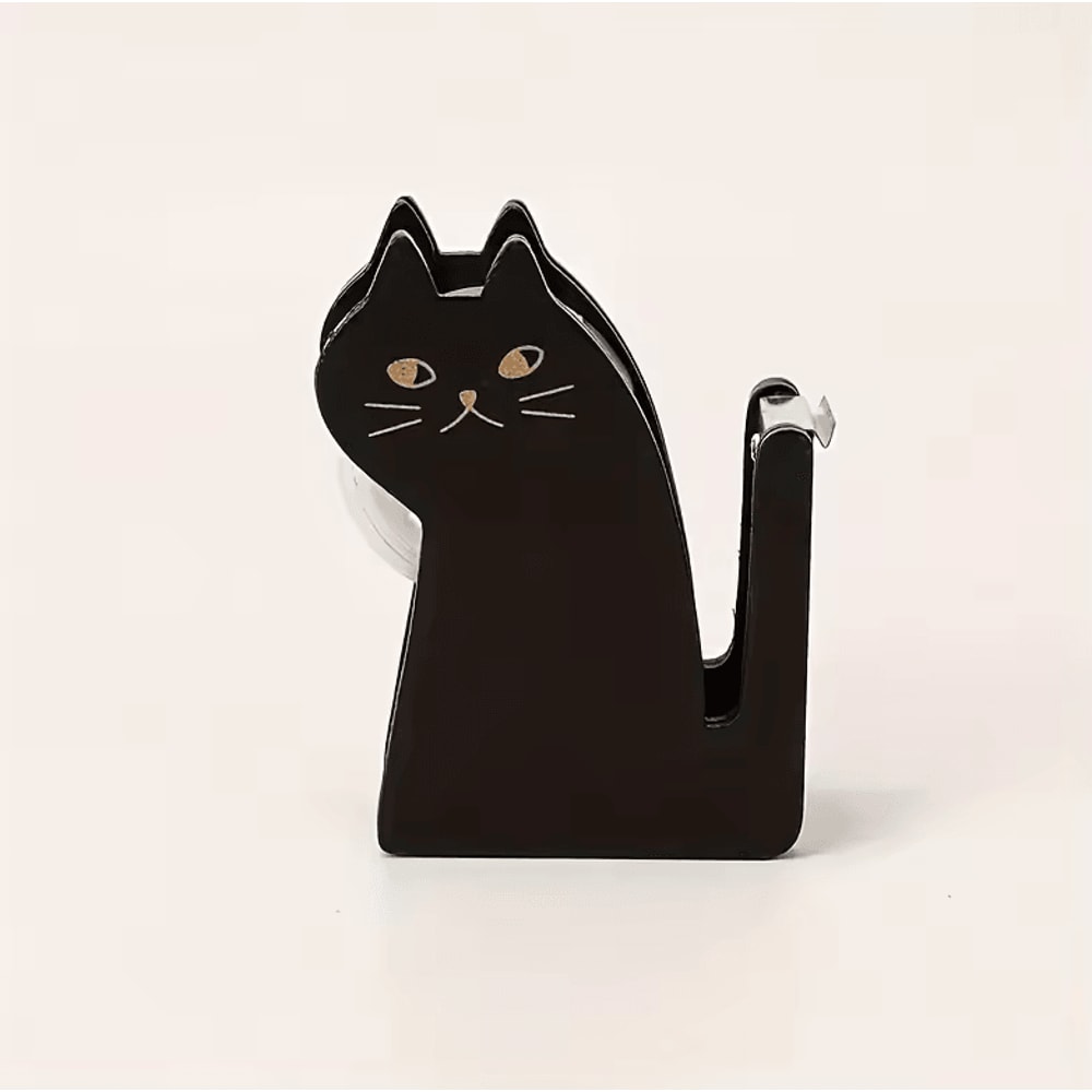 Cute Cat Shaped Tape Dispenser Wooden Transparent Plastic Tape Holder For Desk 3