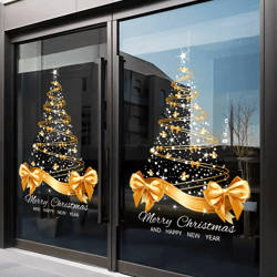 golden christmas tree window stickers – diy merry christmas electrostatic decals