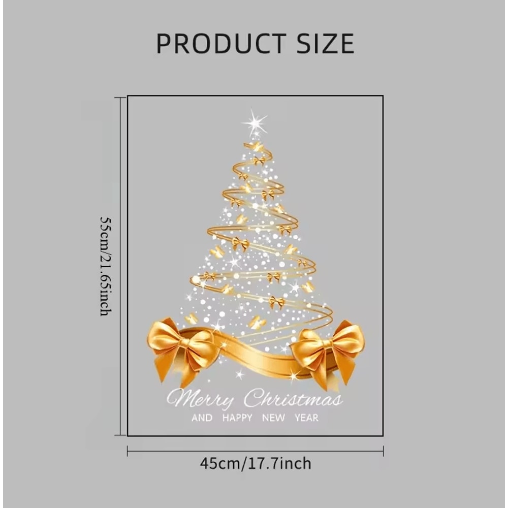Golden Christmas Tree Window Stickers DIY Merry Christmas Electrostatic Decals 5
