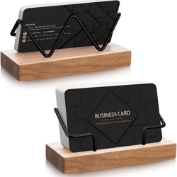 premium business card holder – desk organizer with recycled wood & metal