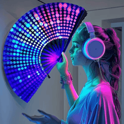 large carnival folding fan with energetic neon mushroom pattern – unisex hand fan