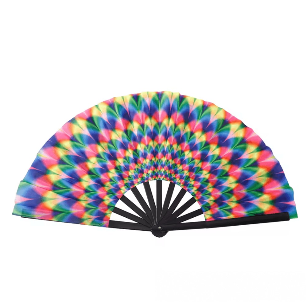 Large Carnival Folding Fan With Energetic Neon Mushroom Pattern Unisex Hand Fan 7