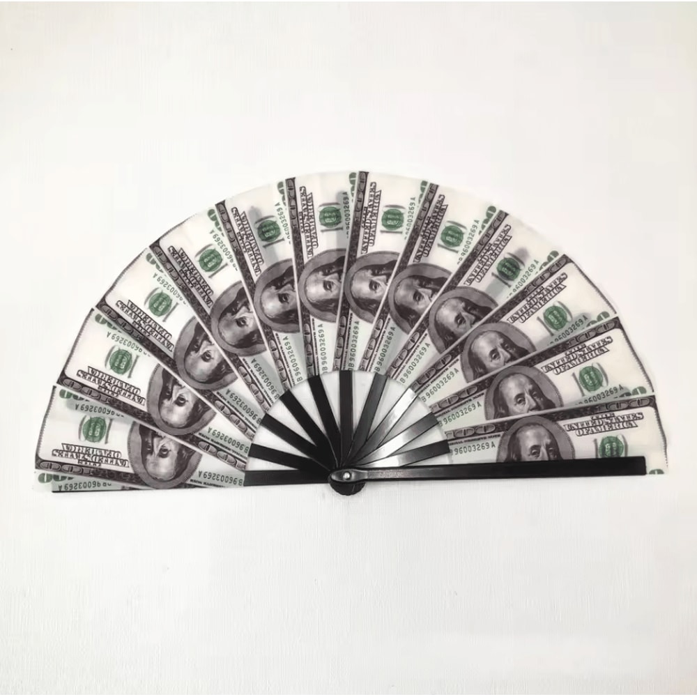 Large Carnival Folding Fan With Energetic Neon Mushroom Pattern Unisex Hand Fan 8