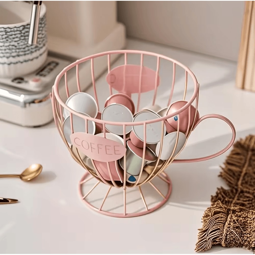 Sturdy Coffee Capsule Storage Basket Durable Iron Frame Organizer For Capsules Snacks 3