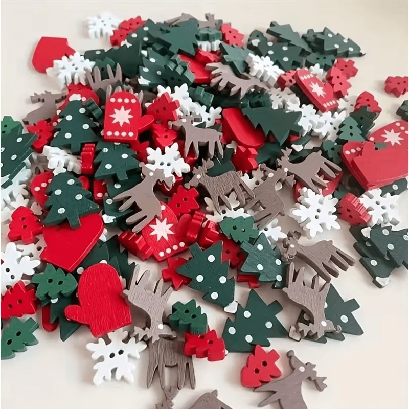 Christmas Wooden Buttons Decorative Wooden Craft Shapes For DIY Projects 0