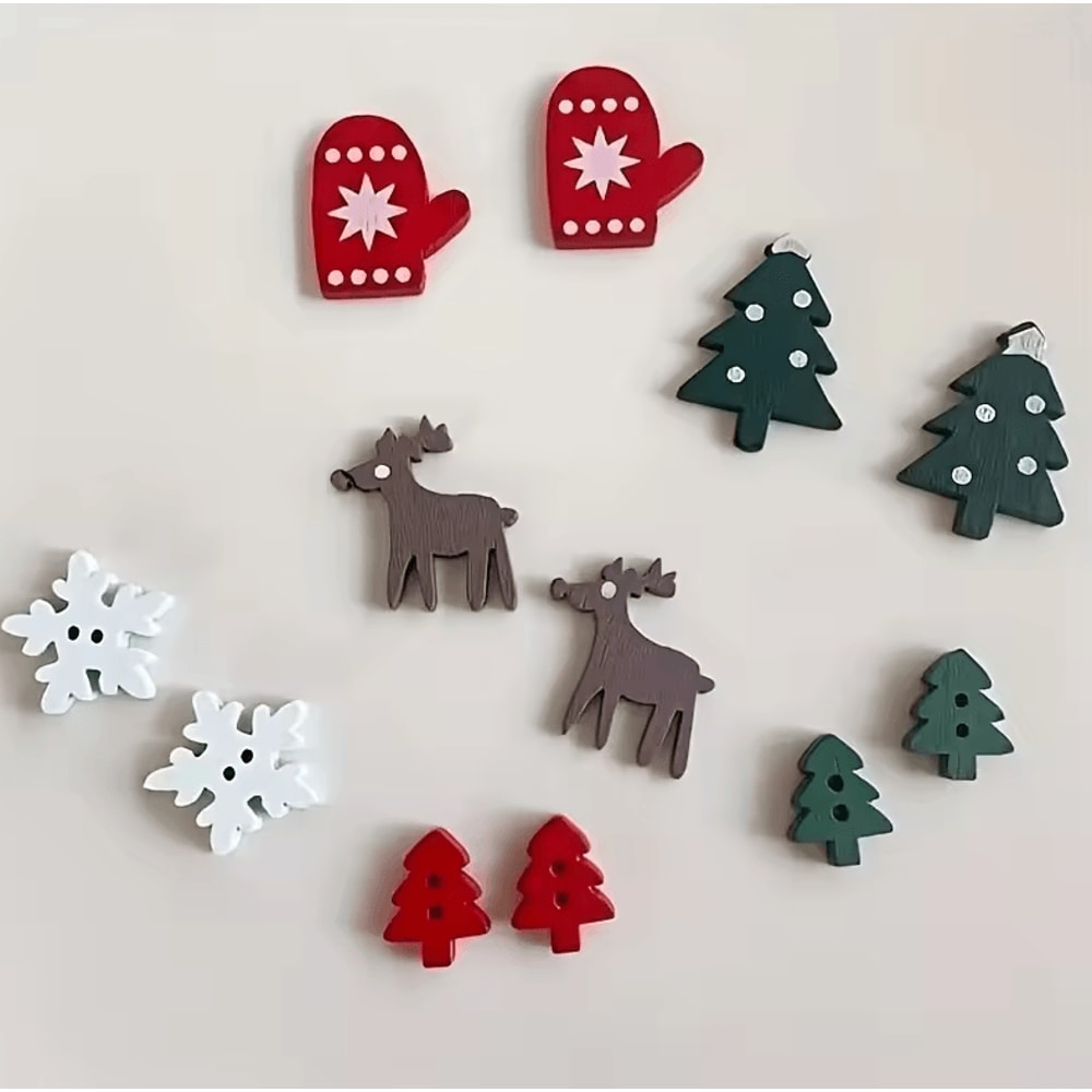 Christmas Wooden Buttons Decorative Wooden Craft Shapes For DIY Projects 2