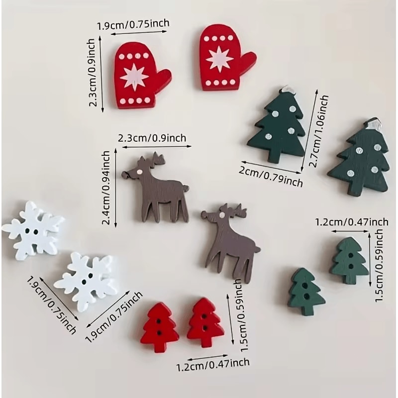 Christmas Wooden Buttons Decorative Wooden Craft Shapes For DIY Projects 3