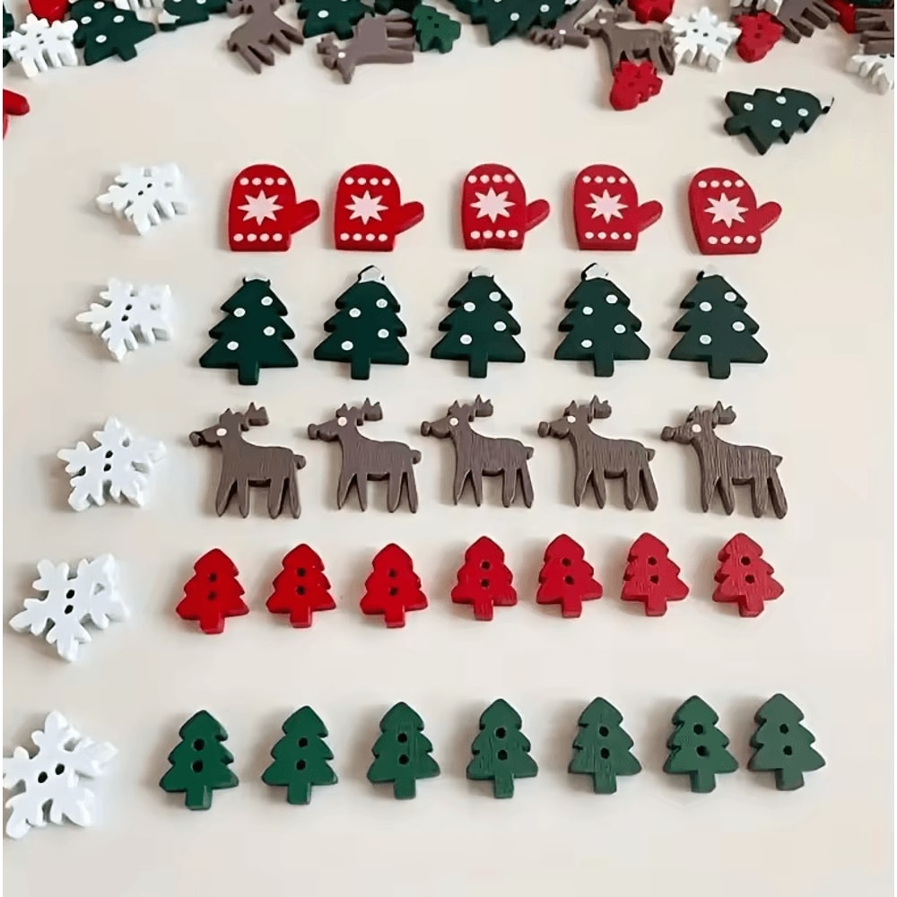 Christmas Wooden Buttons Decorative Wooden Craft Shapes For DIY Projects 4