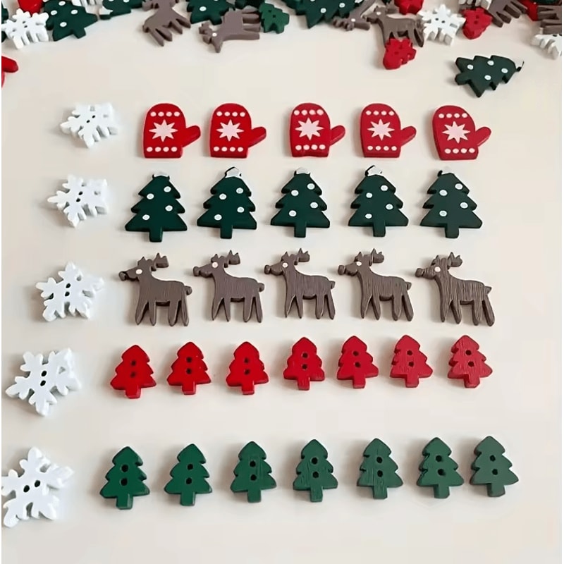 Christmas Wooden Buttons Decorative Wooden Craft Shapes For DIY Projects 4