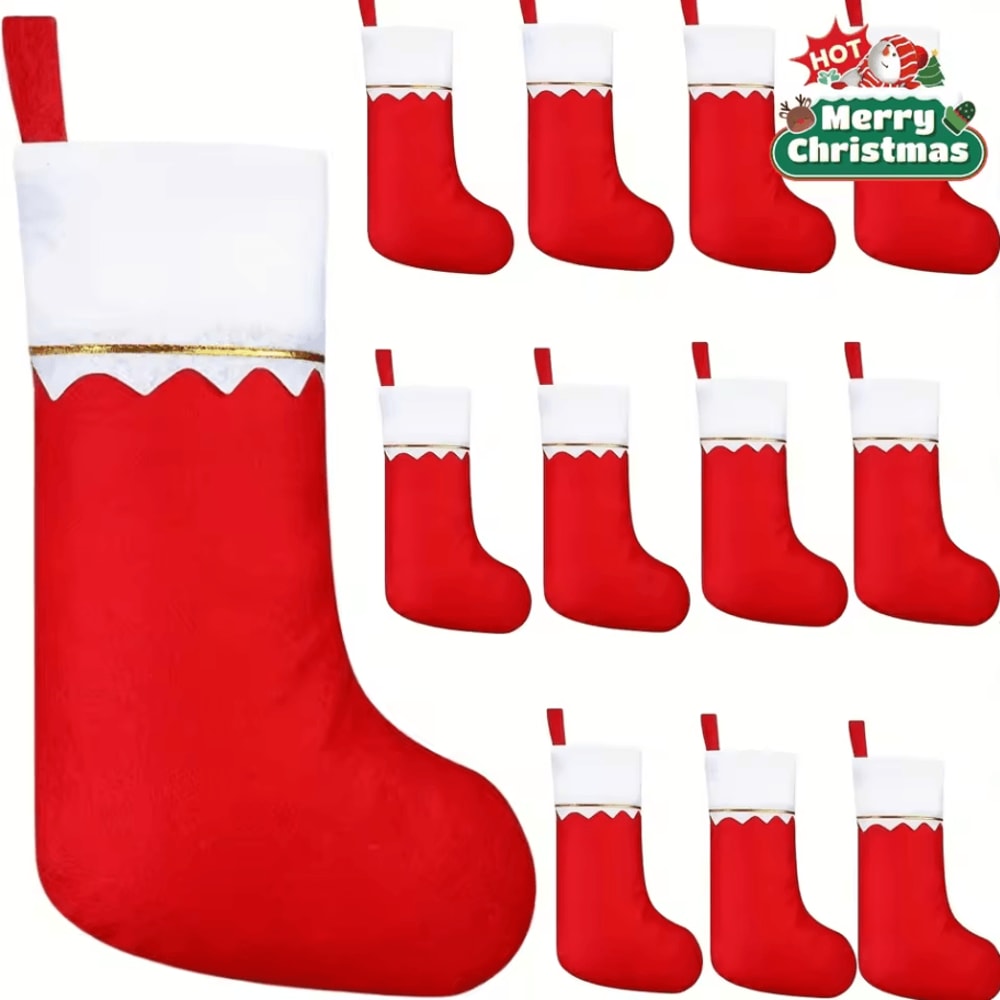 12Piece Festive Red Christmas Stockings Set Santa Claus Reindeer Design 5