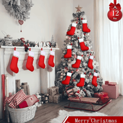 12-piece festive red christmas stockings set – santa claus & reindeer design