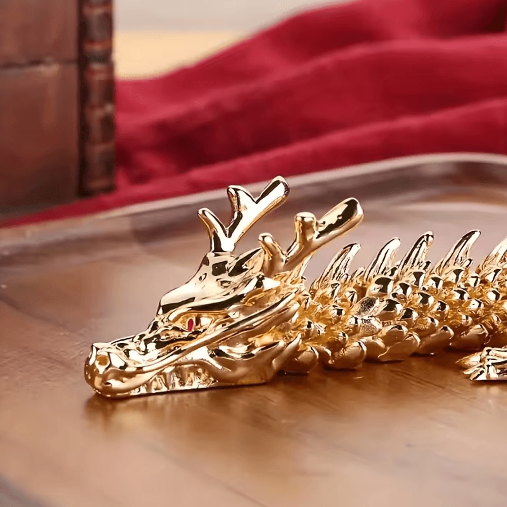 Majestic 3D Alloy Golden Dragon Statue With Movable Limbs Symbol Of Power Good Luck 1