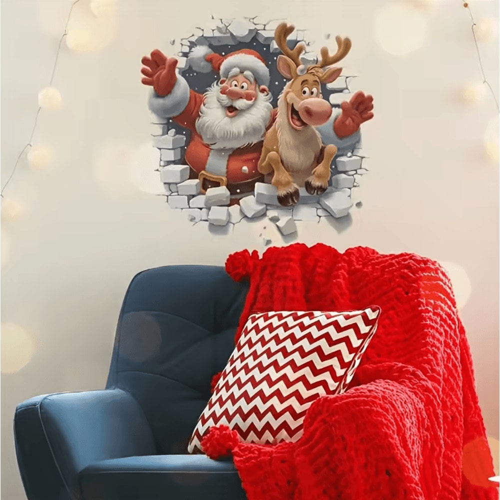 SelfAdhesive Removable 3D Santa Claus And Rudolf Wall Stickers Christmas Decorative Decor 1