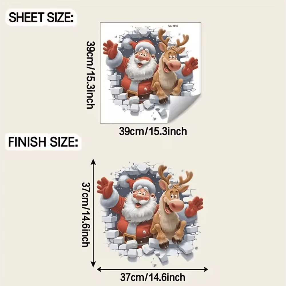 SelfAdhesive Removable 3D Santa Claus And Rudolf Wall Stickers Christmas Decorative Decor 4