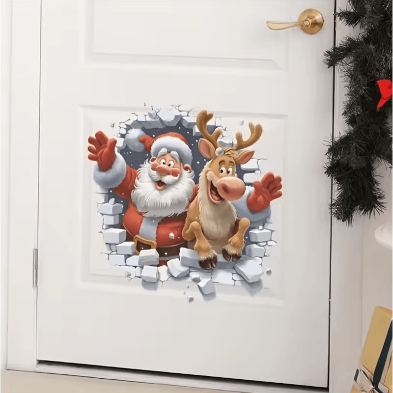 SelfAdhesive Removable 3D Santa Claus And Rudolf Wall Stickers Christmas Decorative Decor 5