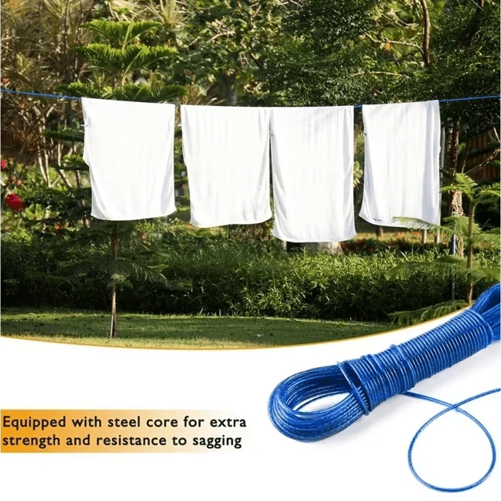 Outdoor Clothing Drying Rope 7874in Steel Wire PVC Wash Line For Garden Travel Camping 3