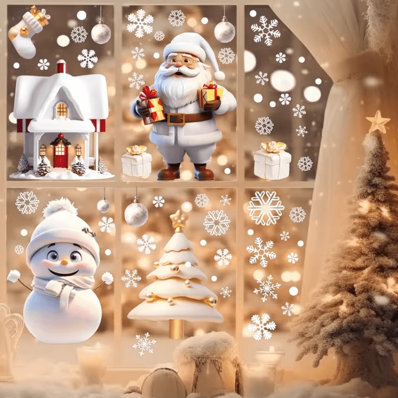 113 Christmas Snowflake Static Window Stickers Reusable Holiday Party Decoration Decals 0