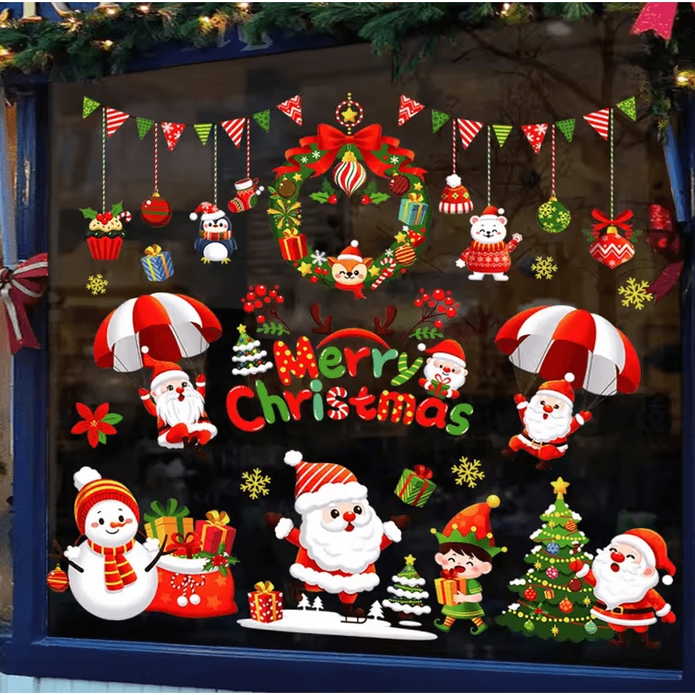 113 Christmas Snowflake Static Window Stickers Reusable Holiday Party Decoration Decals 11
