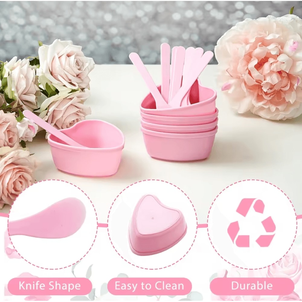 6Piece Pink Heart Shaped Facial Mask Mixing Bowl Set DIY Skincare Tool With Scraper 3