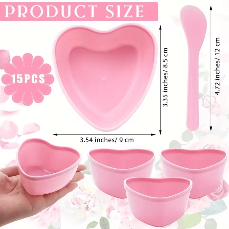 6Piece Pink Heart Shaped Facial Mask Mixing Bowl Set DIY Skincare Tool With Scraper 4