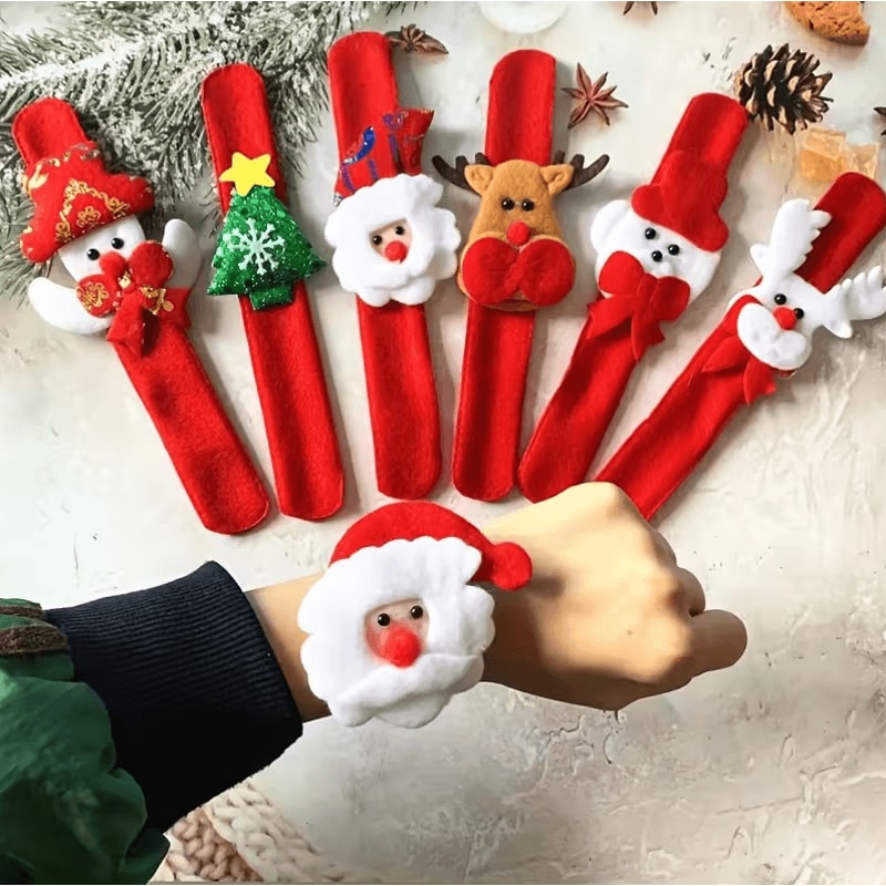 12 Christmas Clap Bracelets Holiday Party Gifts With Santa Claus Snowman Reindeer Designs 0