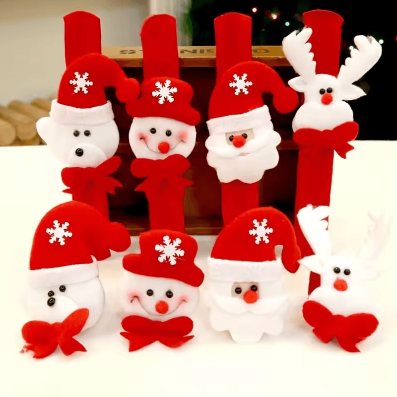 12 Christmas Clap Bracelets Holiday Party Gifts With Santa Claus Snowman Reindeer Designs 1