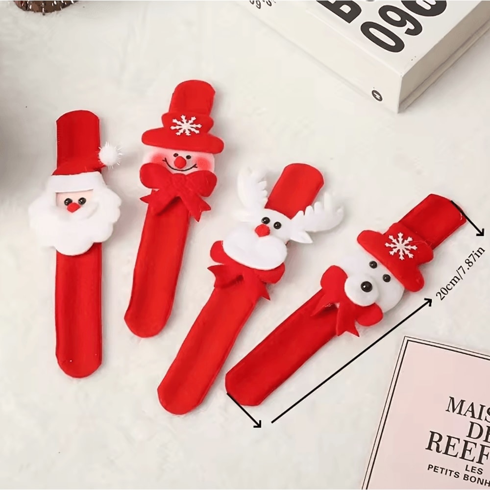 12 Christmas Clap Bracelets Holiday Party Gifts With Santa Claus Snowman Reindeer Designs 2