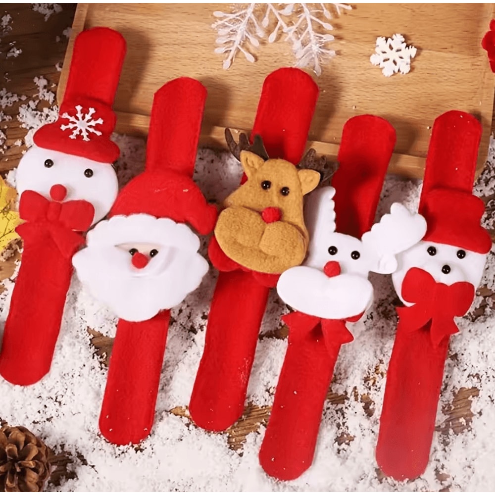 12 Christmas Clap Bracelets Holiday Party Gifts With Santa Claus Snowman Reindeer Designs 3