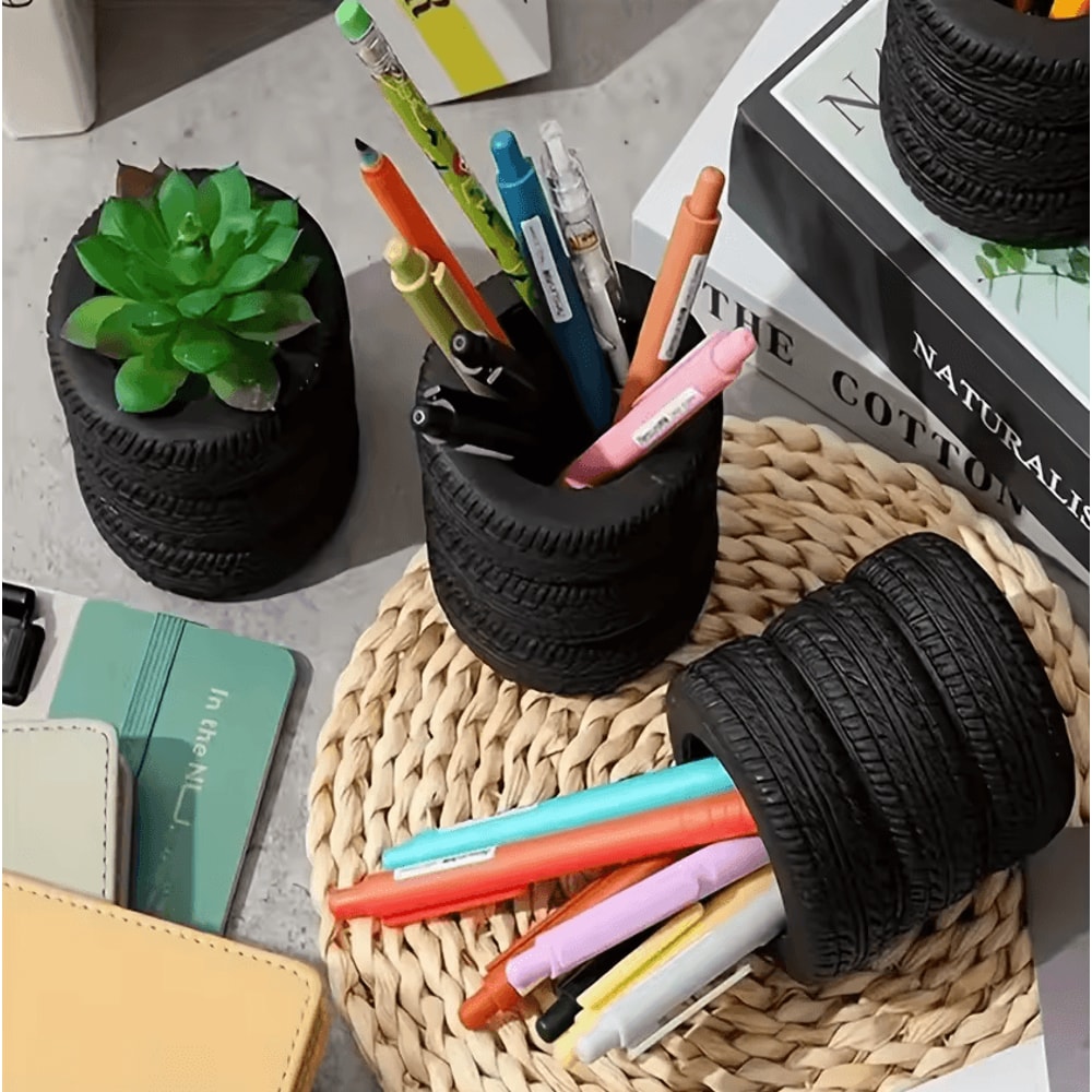 Creative Tire Shaped Pen Holder Unique Office Desk Organizer For Pens Stationery 0