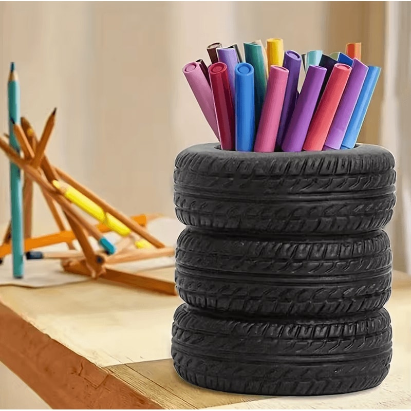 Creative Tire Shaped Pen Holder Unique Office Desk Organizer For Pens Stationery 5
