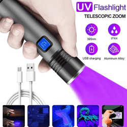395nm uv flashlight blacklight – zoomable usb rechargeable ultraviolet inspection light