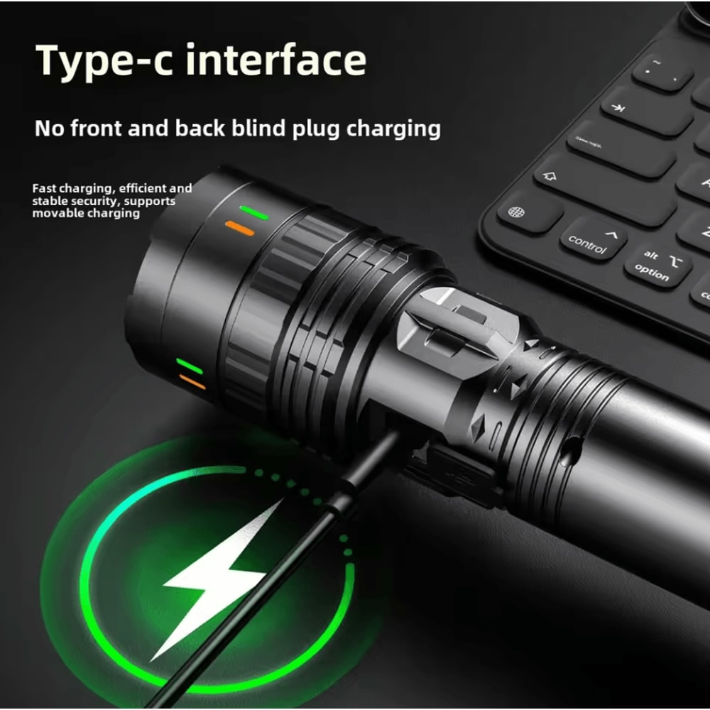 Portable LED Flashlight Strong Light Multifunctional USB Charging Outdoor Torch 4