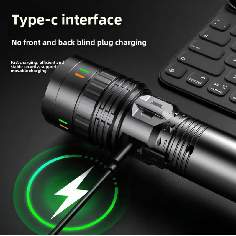 Portable LED Flashlight Strong Light Multifunctional USB Charging Outdoor Torch 4
