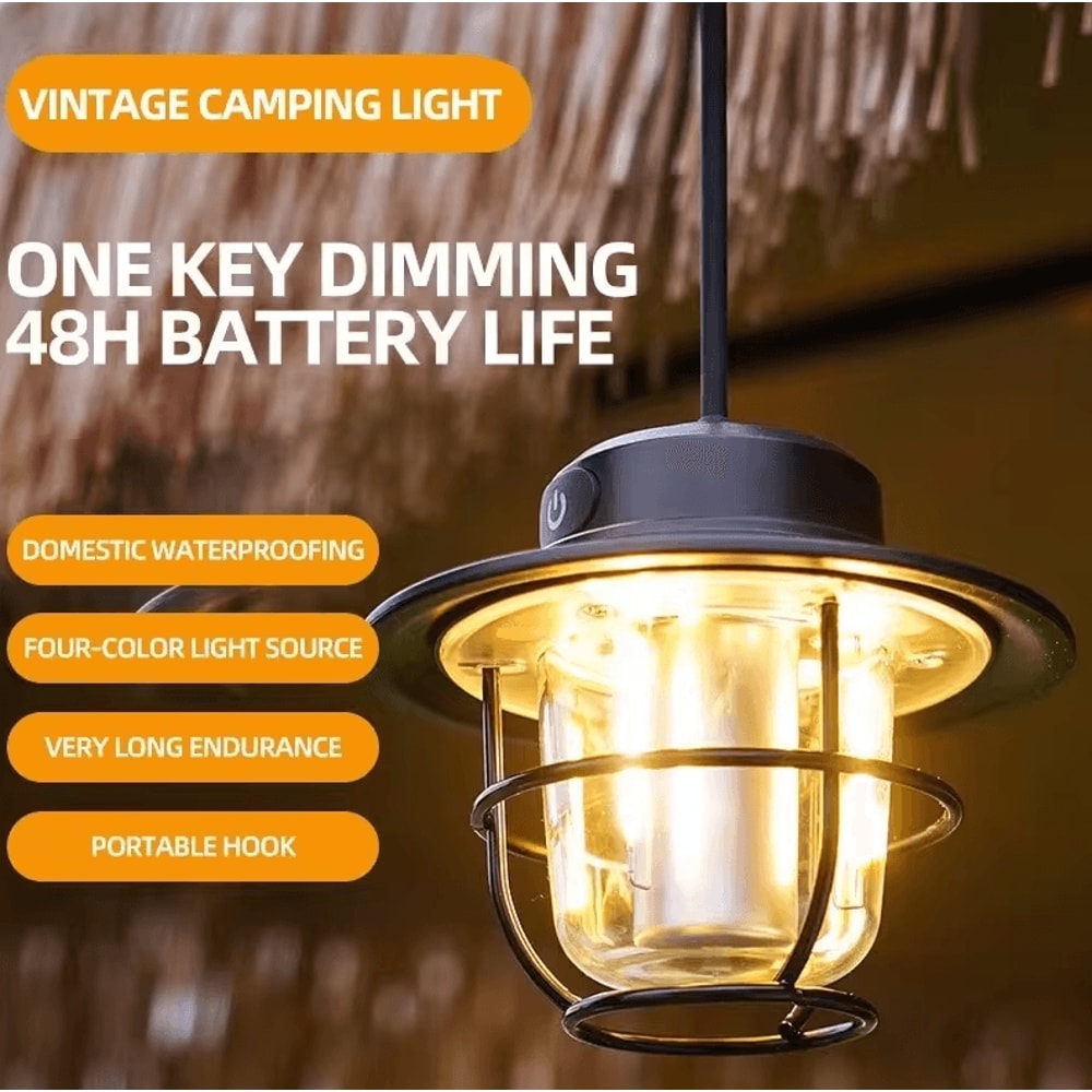 LED Camping Lamp Retro Portable Hanging Lantern With Stepless Dimming Waterproof Rechargeability 0