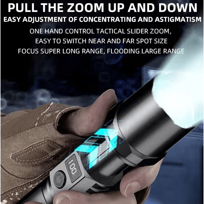 Ultra Bright LED Flashlight With Zoom Battery Indicator USB Charging Camping Light Torch 1