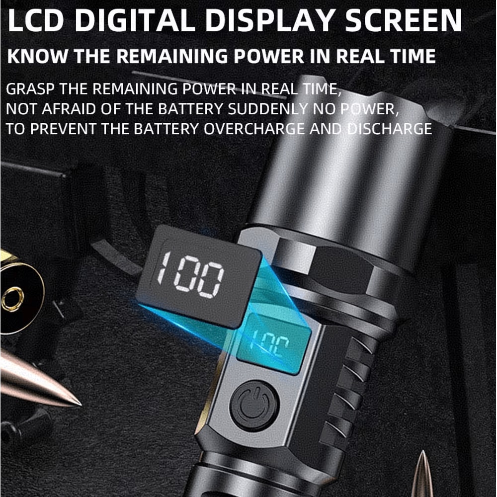 Ultra Bright LED Flashlight With Zoom Battery Indicator USB Charging Camping Light Torch 3