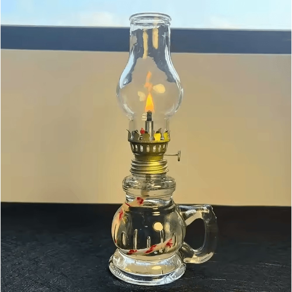 Retro Windproof Glass Oil Lamp Mini Kerosene Lantern With Handle For Indoor Use Emergency Lightin 0