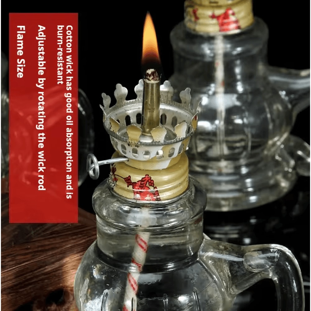 Retro Windproof Glass Oil Lamp Mini Kerosene Lantern With Handle For Indoor Use Emergency Lightin 1