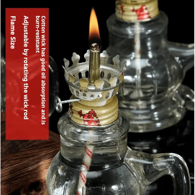 Retro Windproof Glass Oil Lamp Mini Kerosene Lantern With Handle For Indoor Use Emergency Lightin 1
