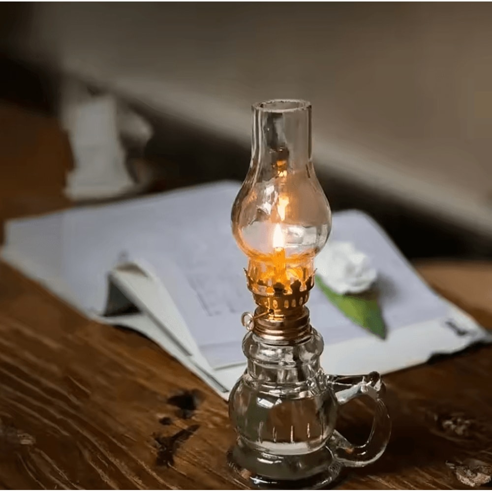 Retro Windproof Glass Oil Lamp Mini Kerosene Lantern With Handle For Indoor Use Emergency Lightin 3
