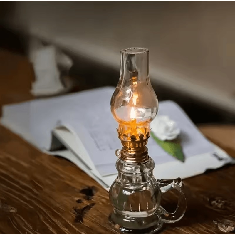 Retro Windproof Glass Oil Lamp Mini Kerosene Lantern With Handle For Indoor Use Emergency Lightin 3