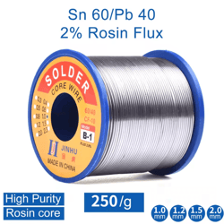 250g rosin core solder wire – low temperature, bright & easy-to-solder alloy (1.0/1.2/1.5/2.0 mm)