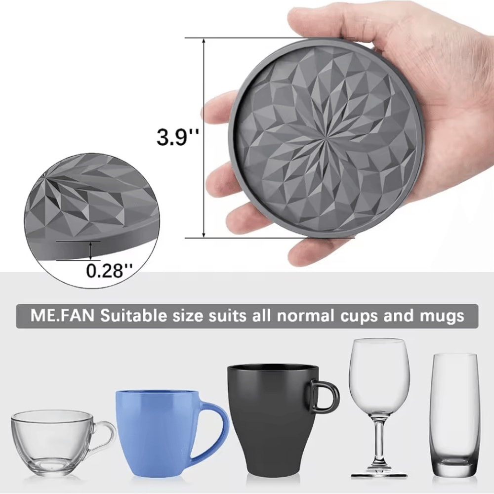 6Piece Silicone Drink Coasters Set With Base Bar Home Office Cup Mats For Tabletop Protection 3