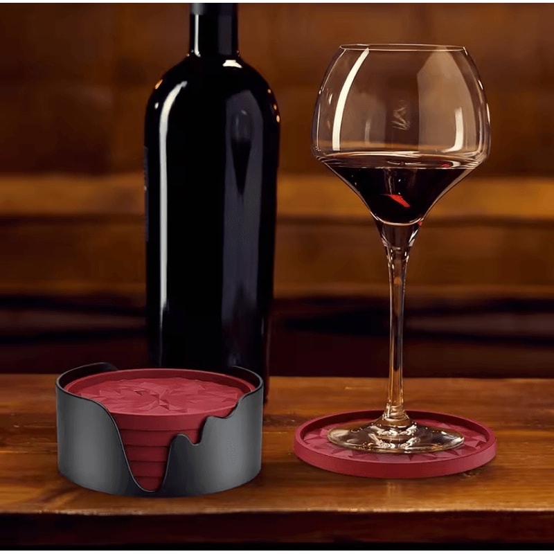 6Piece Silicone Drink Coasters Set With Base Bar Home Office Cup Mats For Tabletop Protection 1