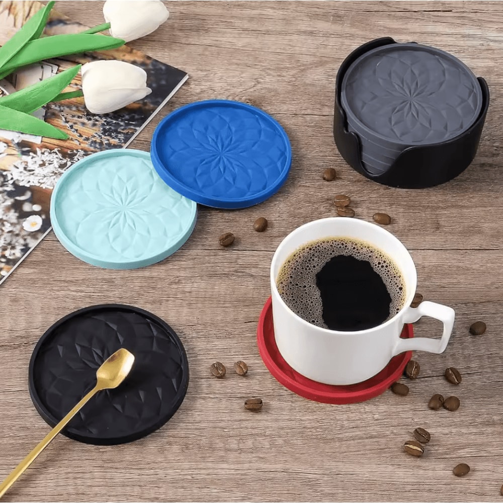 6Piece Silicone Drink Coasters Set With Base Bar Home Office Cup Mats For Tabletop Protection 4